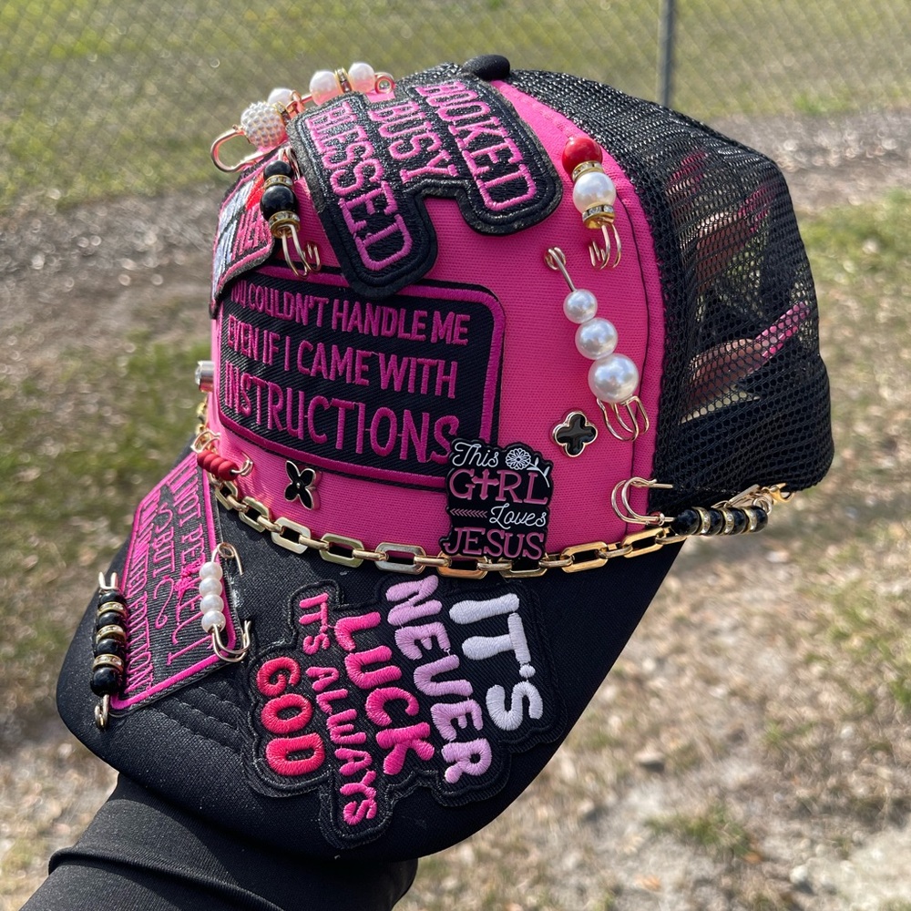 Embellished Pink and Black Cap